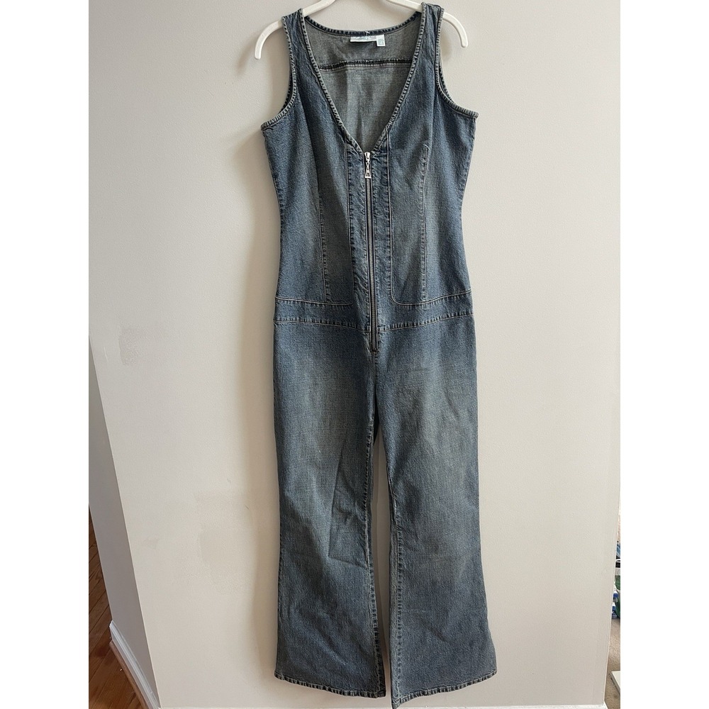Jennifer Lopez Jlo Women's Denim Jumpsuit Y2K ZipUp Sleeveless Tank V Neck Sz XL